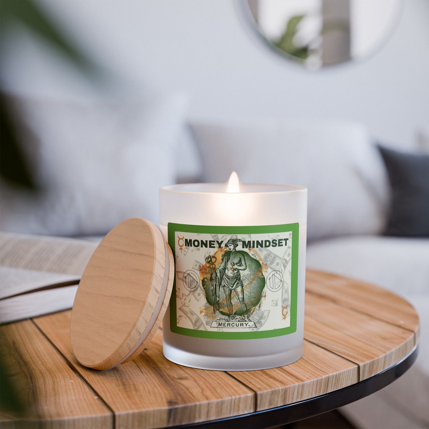 Money Mindset: A Mercurial Scented Sigil Candle (11 oz Frosted Glass)