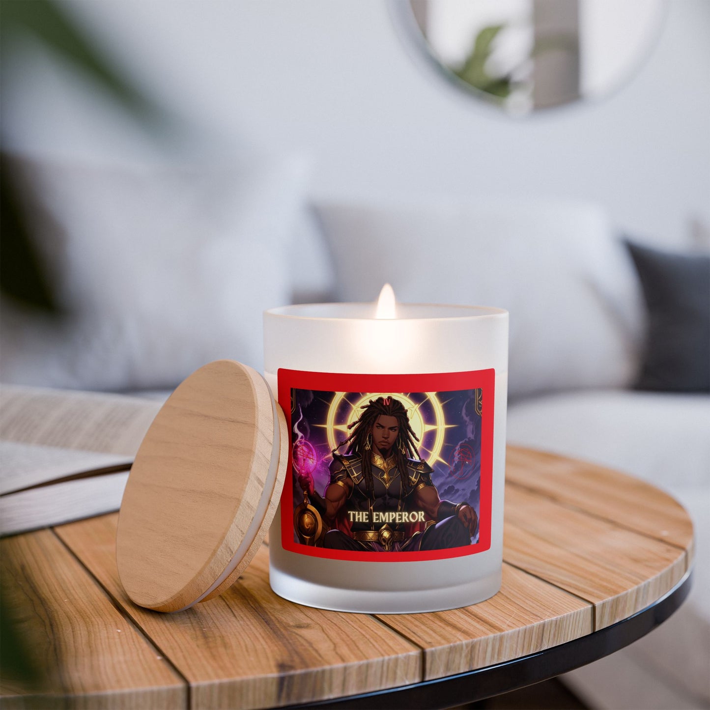 Tarot Magick: The Emperor Candle (11 oz) Frosted Glass Candle