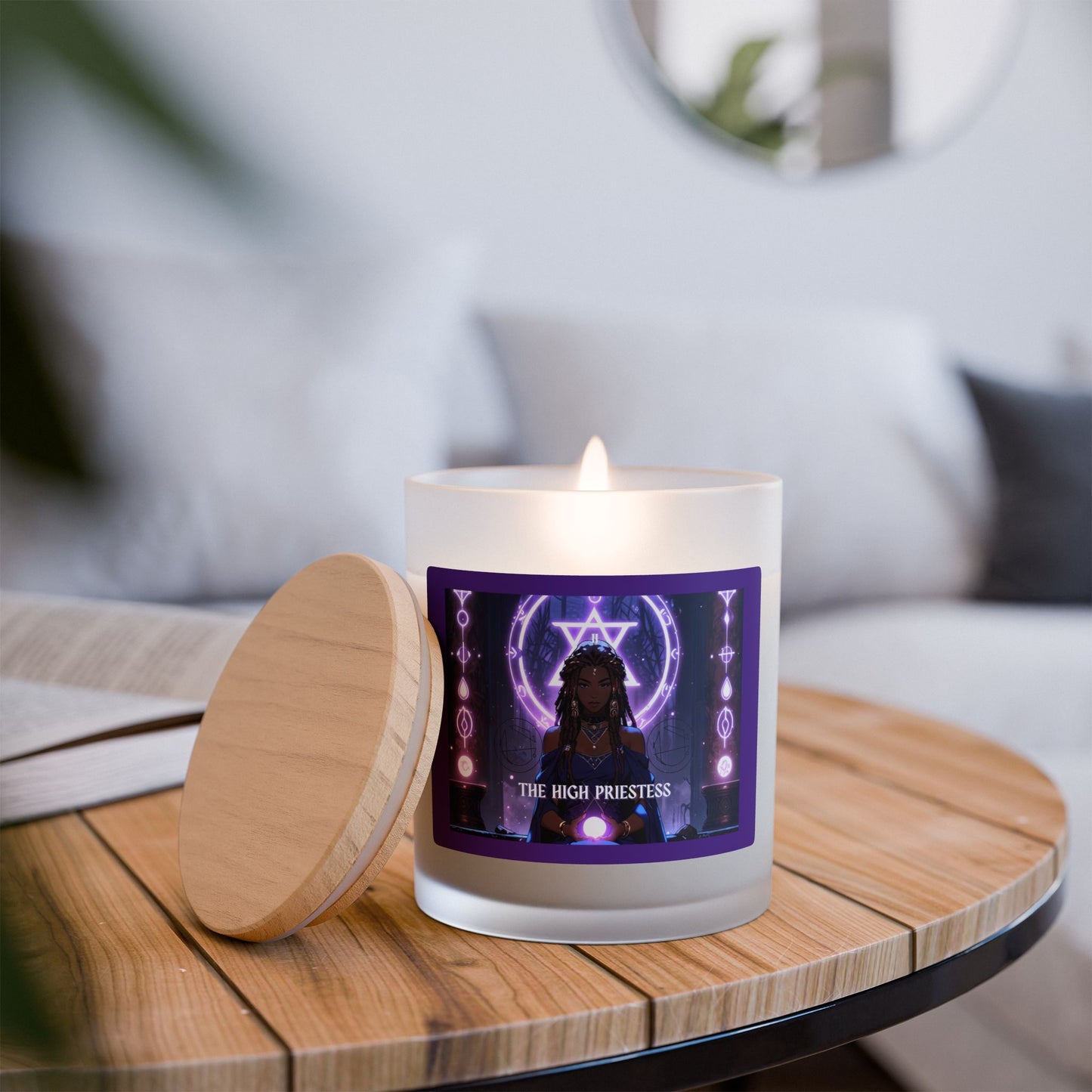 Tarot Magick: The High Priestess Candle (11 oz Frosted Glass)